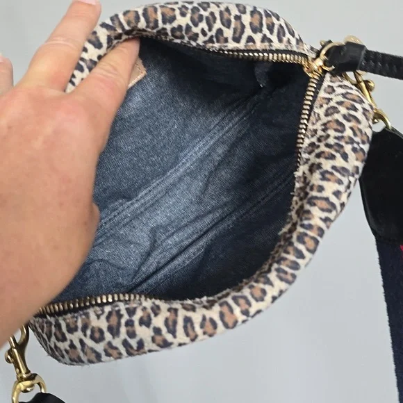Clare V. Midi Sac Crossbody In Leopard Suede With Red/Navy Strap Bags